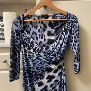 Roberto Cavalli Blue Animal Print Wrap Dress